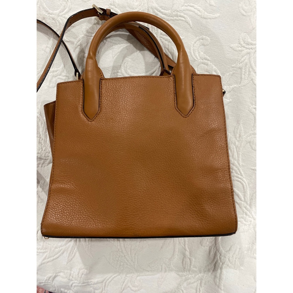 Kate Spade Bag Meriwether Flynn Crossbody Satchel Cognac Brown Woven Leather - Picture 8 of 12